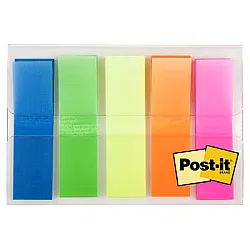 Самозалепващи индекси Post-it Translucent, PVC, 11.9х43.2 мм, 5x20 л., микс, неонови
