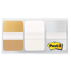 Самозалепващи индекси Post-it Tabs Metal, твърди, PVC, 25.4х38 мм, 3х12 л., сребристи/златисти/бели