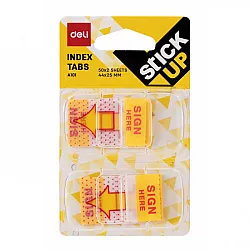 Самозалепващи индекси с диспенсър Deli Stick Up "Подпиши тук" EA10101, PVC, 44x25 мм, 2х50 л., жълти