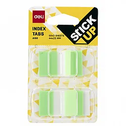Самозалепващи индекси с диспенсър Deli Stick Up EA10001, PVC, 25х44 мм, 2х50 л., неоново зелени