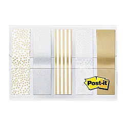 Самозалепващи индекси с печат Post-it Gold Metallic, PVC, 11.9х43.2 мм, 4х25 л., сребристи/златисти