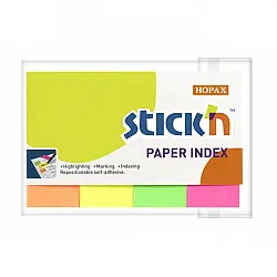 Самозалепващи индекси Stick'N, хартиени, 50х20 мм, 4х50 л., микс, неонови