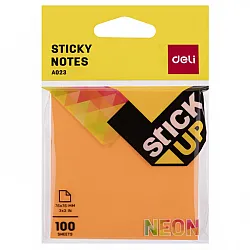 Самозалепващи листчета Deli Stick Up EA02302, 76х76 мм, 100 л., неоново оранжеви