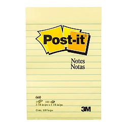 Самозалепващи листчета линирани, Post-it Large, 101х152 мм, 100 л., пастелно жълти, PEFC хартия