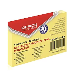 Самозалепващи листчета OFFICE PRODUCTS, 51х76 мм, 100 л., пастелно жълти