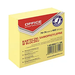Самозалепващи листчета OFFICE PRODUCTS, 76х76 мм, 400 л., пастелно жълти
