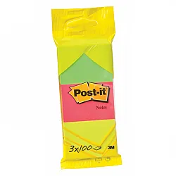 Самозалепващи листчета Post-it, 38х51 мм, 3х100 л., микс, неонови, PEFC хартия