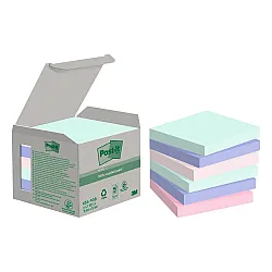 Самозалепващи листчета Post-it Recycled, 76x76 мм, 6х100 л., микс, пастелни, PEFC хартия