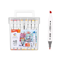 Sketch маркери Deli Color Emotion E70801-48, объл връх 1 мм, скосен връх 7 мм, 48 цвята