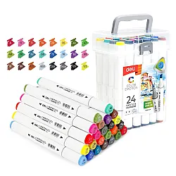 Sketch маркери Deli Color Emotion E70803-24, объл връх 1 мм, скосен връх 7 мм, 24 цвята