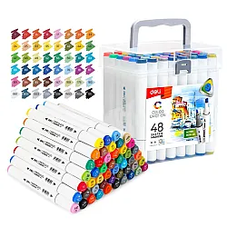 Sketch маркери Deli Color Emotion E70803-48, объл връх 1 мм, скосен връх 7 мм, 48 цвята