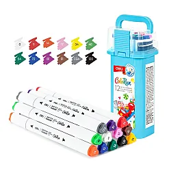 Sketch маркери Deli ColoRun EC187-12, объл връх 1 мм, скосен връх 5 мм, 12 цвята