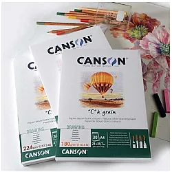 Скицник CANSON "C" a grain, за сухи техники, мастило и темперни бои, A5, 180 г/кв.м, 30 л.
