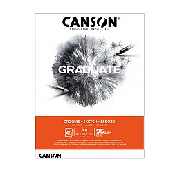 Скицник CANSON GRADUATE Croquis, за моливи и въглен, A4, 96 г/кв.м, light grain, 40 л.