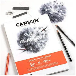Скицник CANSON GRADUATE Croquis, за моливи и въглен, A4, 96 г/кв.м, light grain, 40 л.