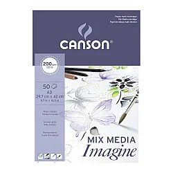Скицник CANSON Mixed Media Imagine, за мокри и сухи техники, A3, 200 г/кв.м, light grain, 50 л.