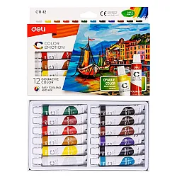 Темперни бои Deli Color Emotion EC11-12, на водна основа, в тубички 12 мл, 12 цвята