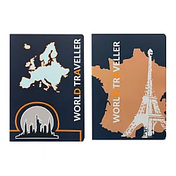 Тетрадка ANCOR Traveller, А5, 48 л., м.квадр. офест 90 г, с ляво поле, корица картон с UV лак