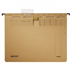 Висяща папка за картотека LEITZ Alpha, 344х250 мм, с машинка, с метални шини, картон 210 г, крафт