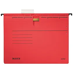 Висяща папка за картотека LEITZ Alpha, 348х260 мм, с машинка и метални шини, картон, червена