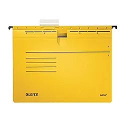 Висяща папка за картотека LEITZ Alpha, 348х260 мм, с машинка и метални шини, картон, жълта