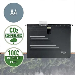 Висяща папка за картотека LEITZ Alpha Recycle, без машинка, с метални шини, рециклиран картон, черна