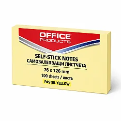 Самозалепващи листчета OFFICE PRODUCTS, 76х126 мм, 100 л., пастелно жълти