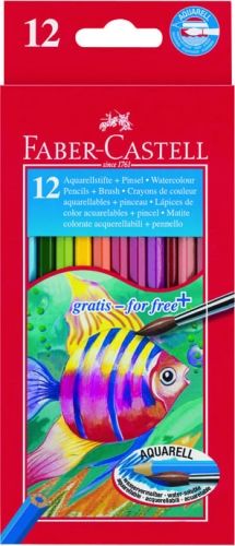 Акварелни цветни моливи 12 цвята Faber-Castell + четка