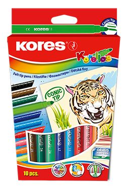 Флумастери KORES KORELLO конични, 10 цвята