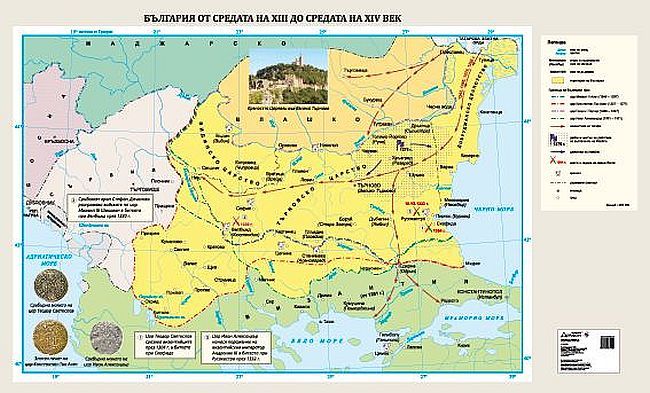 България от средата на XIII до средата на XIV век (стенна карта)