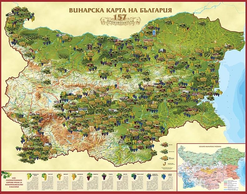 България. Винарска стенна карта (Винил - 140 х 110 cm)