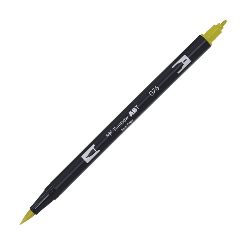 Aкварелен двувърх маркер Tombow ABT Dual Brush, четка 3.5 мм, връх 0.8 мм, 076 green ochre