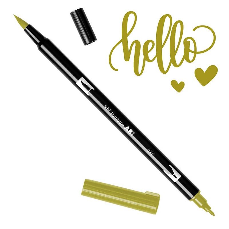 Aкварелен двувърх маркер Tombow ABT Dual Brush, четка 3.5 мм, връх 0.8 мм, 076 green ochre