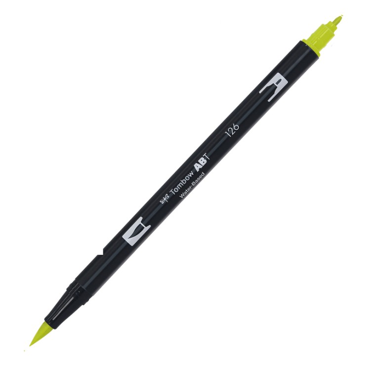 Aкварелен двувърх маркер Tombow ABT Dual Brush, четка 3.5 мм, връх 0.8 мм, 126 light olive