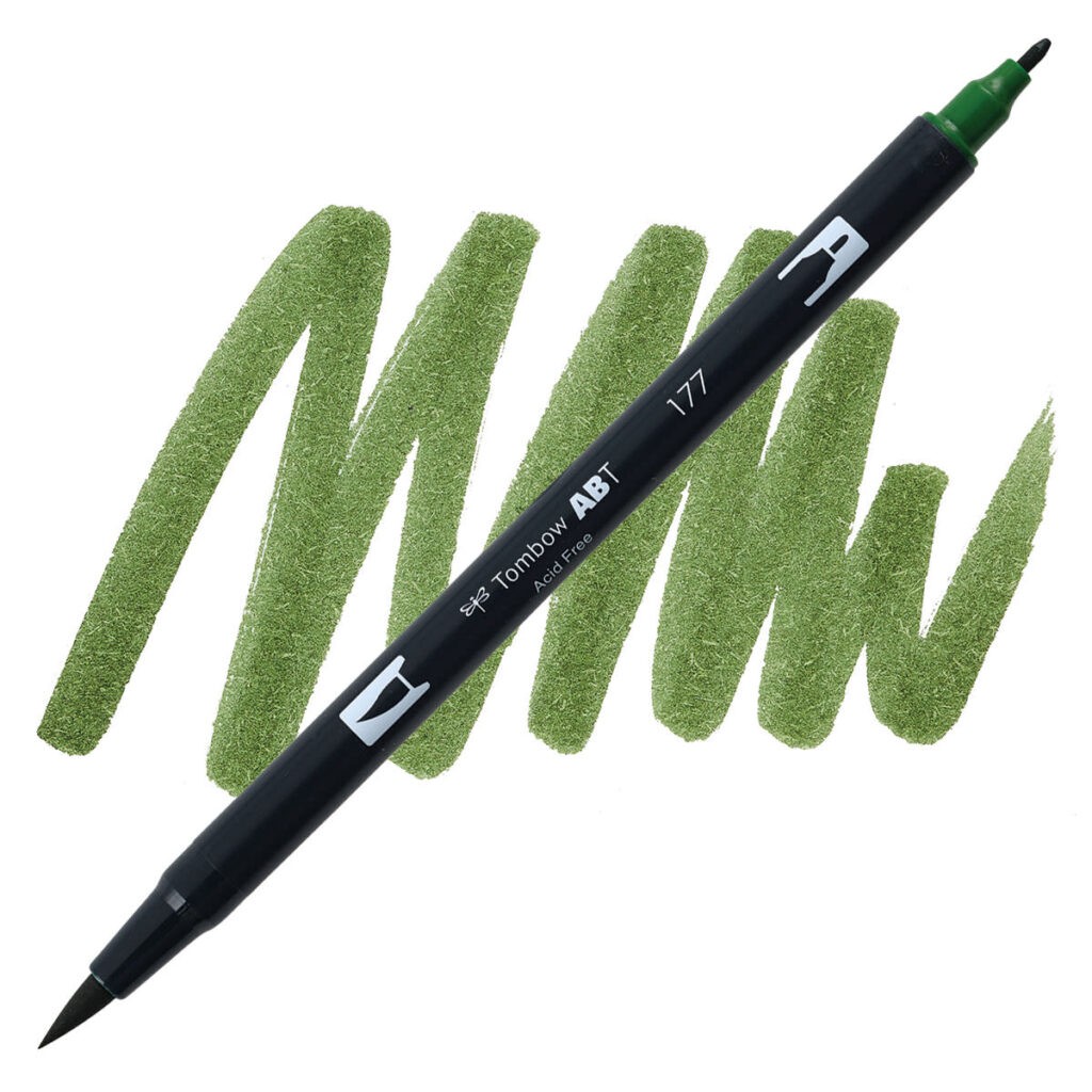 Aкварелен двувърх маркер Tombow ABT Dual Brush, четка 3.5 мм, връх 0.8 мм, 177 dark jade