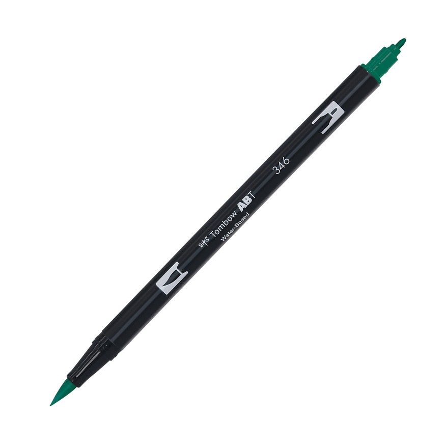 Aкварелен двувърх маркер Tombow ABT Dual Brush, четка 3.5 мм, връх 0.8 мм, 346 sea green