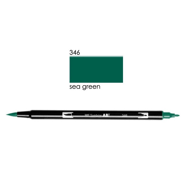 Aкварелен двувърх маркер Tombow ABT Dual Brush, четка 3.5 мм, връх 0.8 мм, 346 sea green