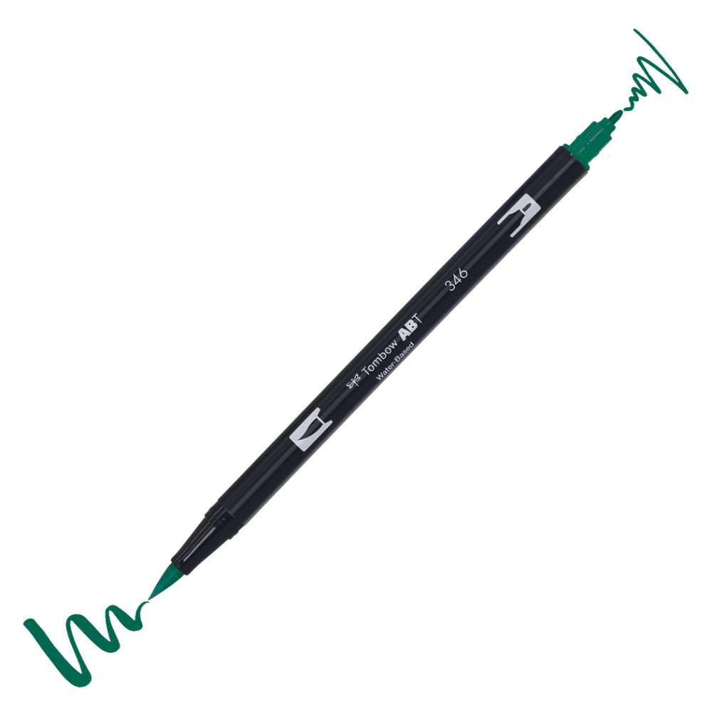 Aкварелен двувърх маркер Tombow ABT Dual Brush, четка 3.5 мм, връх 0.8 мм, 346 sea green