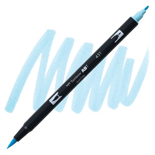 Aкварелен двувърх маркер Tombow ABT Dual Brush, четка 3.5 мм, връх 0.8 мм, 451 sky blue
