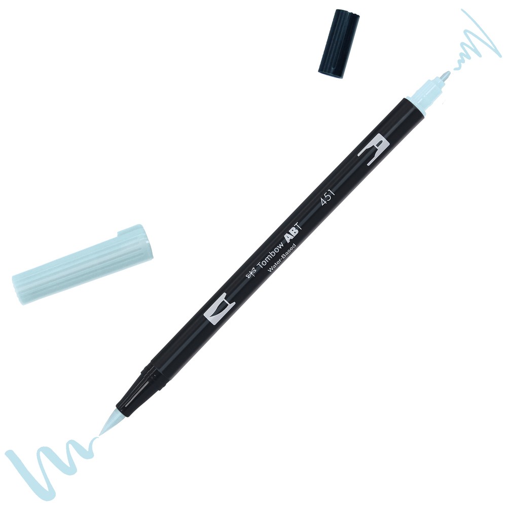 Aкварелен двувърх маркер Tombow ABT Dual Brush, четка 3.5 мм, връх 0.8 мм, 451 sky blue