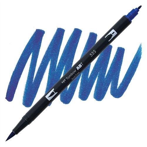 Aкварелен двувърх маркер Tombow ABT Dual Brush, четка 3.5 мм, връх 0.8 мм, 555 ultramarine