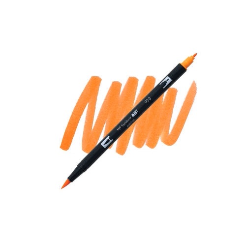 Aкварелен двувърх маркер Tombow ABT Dual Brush, четка 3.5 мм, връх 0.8 мм, 933 orange
