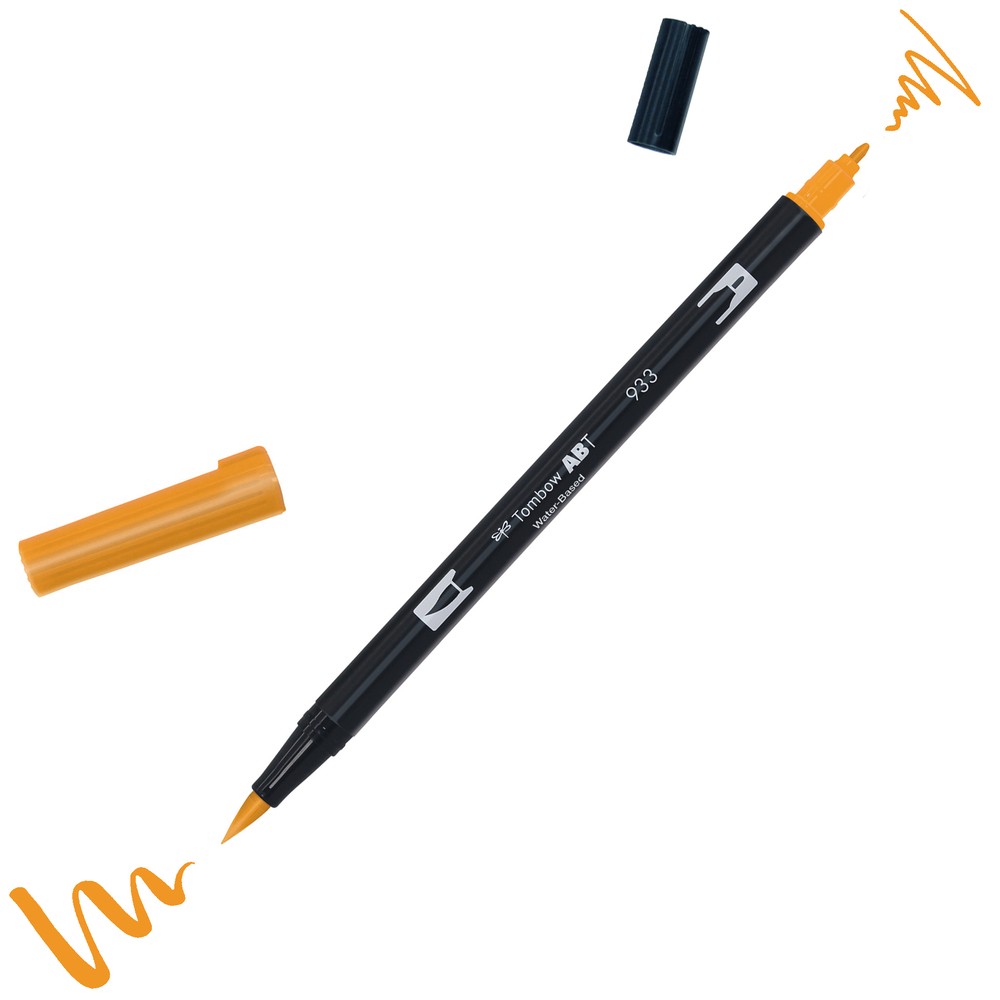 Aкварелен двувърх маркер Tombow ABT Dual Brush, четка 3.5 мм, връх 0.8 мм, 933 orange