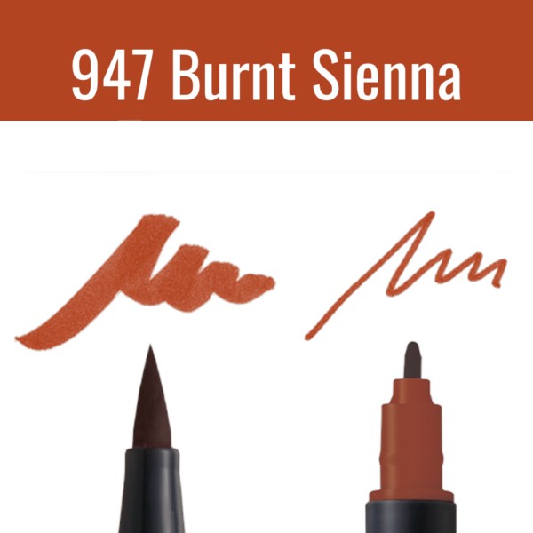 Aкварелен двувърх маркер Tombow ABT Dual Brush, четка 3.5 мм, връх 0.8 мм, 947 burnt sienna