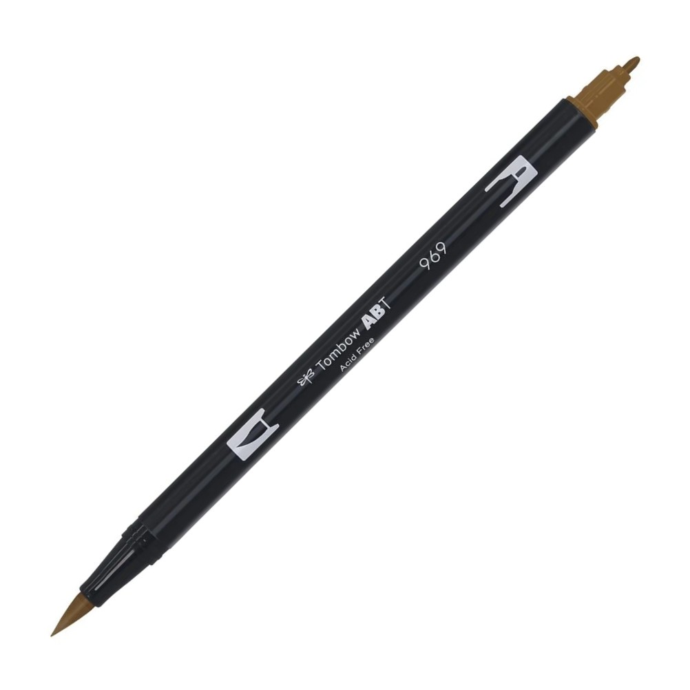 Aкварелен двувърх маркер Tombow ABT Dual Brush, четка 3.5 мм, връх 0.8 мм, 969 chocolate