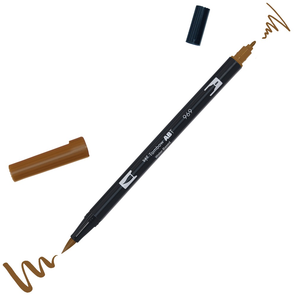 Aкварелен двувърх маркер Tombow ABT Dual Brush, четка 3.5 мм, връх 0.8 мм, 969 chocolate