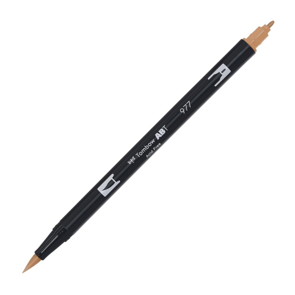 Aкварелен двувърх маркер Tombow ABT Dual Brush, четка 3.5 мм, връх 0.8 мм, 977 saddle brown