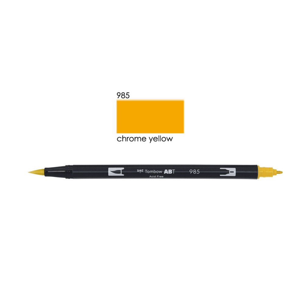 Aкварелен двувърх маркер Tombow ABT Dual Brush, четка 3.5 мм, връх 0.8 мм, 985 chrome yellow