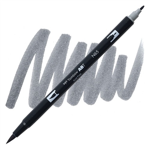 Aкварелен двувърх маркер Tombow ABT Dual Brush, четка 3.5 мм, връх 0.8 мм, N65 cool grey 5