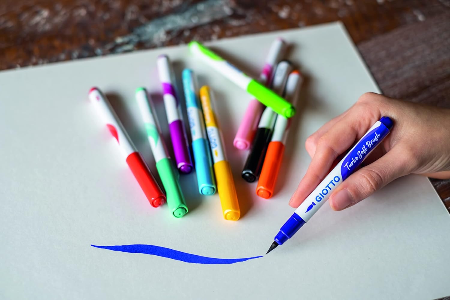 Акварелни маркери GIOTTO Turbo Soft Brush, връх тип четка, 10 интензивни цвята